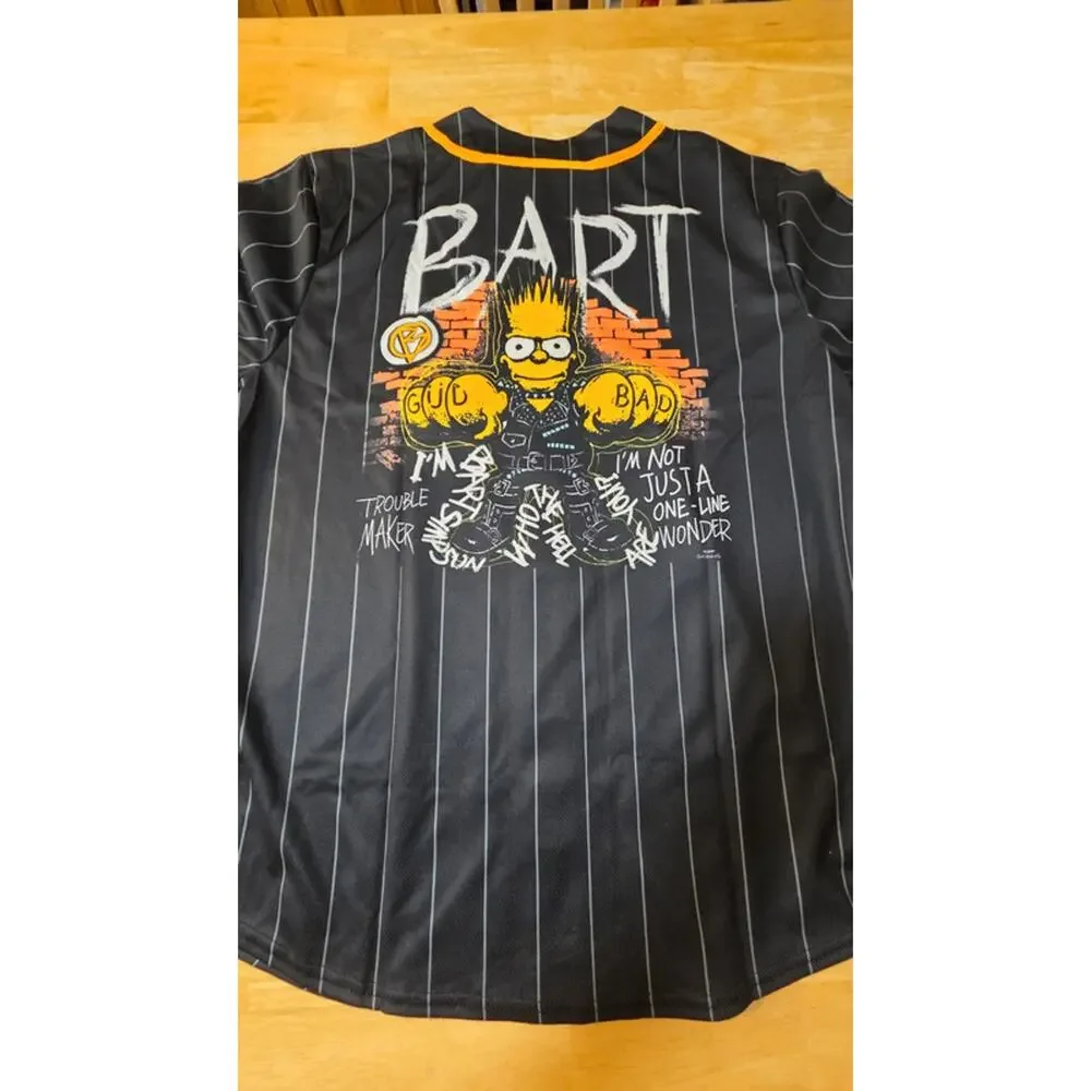 The Simpsons Bart Simpson Baseball Jersey Mens XL Black Orange Springfield